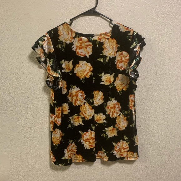 NWT, A.N.A. Velvet Floral Tee with Ruffle Sleeves - Picture 5 of 5